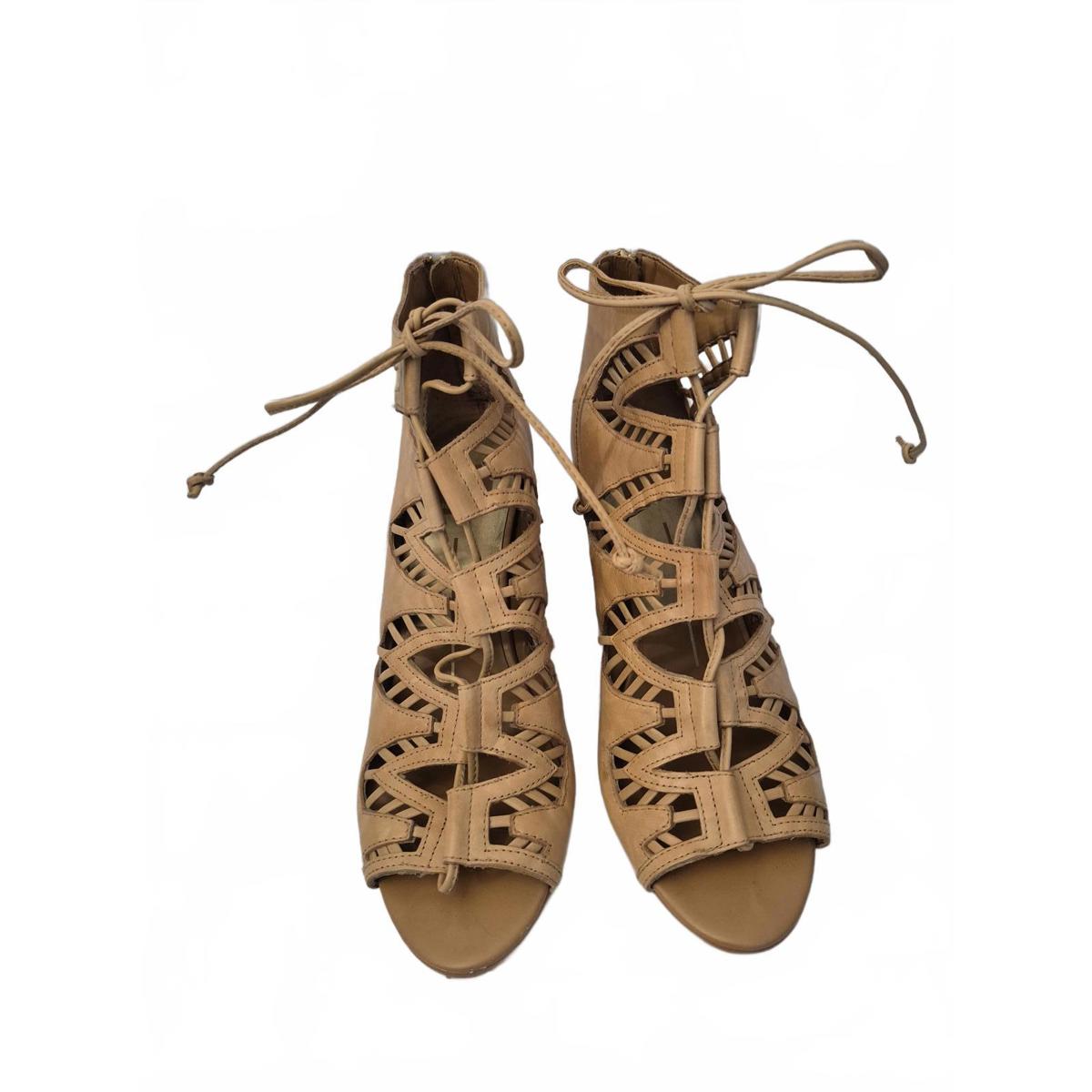 Dv Dolce Vita Shandy Ladies Tan Distressed Leather Lace Up Peep
